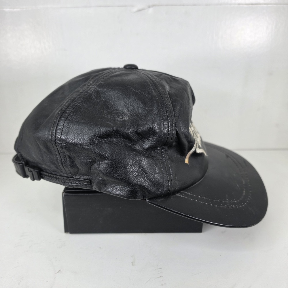 Vintage 90s Los Angeles Raiders Hat Genuine Leather Snapback Cap NFL LA Black - Picture 4 of 8
